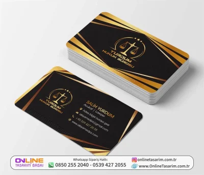 Koyu Zemin Altın Renk Detaylı Lüks Şık Avukat Kartvizit Örneği