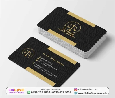 Koyu Renk Zeminli Terazi Logolu Avukat Kartvizit Tasarım Örneği