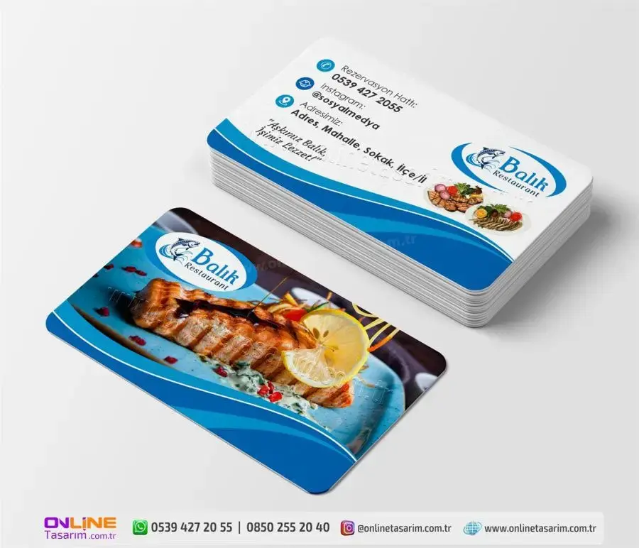 Kartvizitin ön yüzündeki profesyonel ızgara balık görseli, bu Balıkçı Kartvizit modelinin bir Balık Restoran için ne kadar çekici olduğunu gösteriyor.