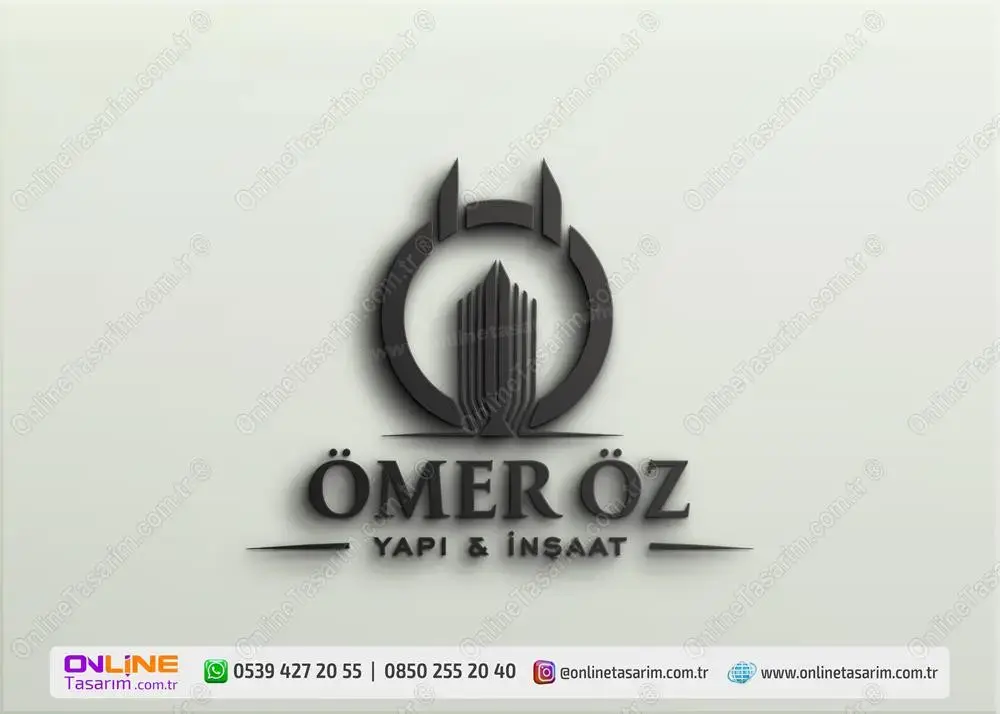 Bu tasarım, Ö harfini andıran dairesel figürün içine yerleşen dikey bina silüetini, eğimli yazı tipini ve monokromatik (siyah/gri) tonları ön plana çıkarıyor.