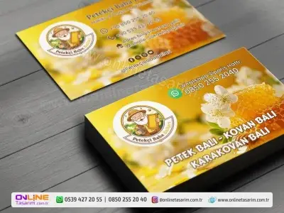 Balcı kartvizit tasarımında kullanılan sıcak sarı tonları ve sevimli illüstrasyon karakteri, markaya samimi ve güvenilir bir üretici kimliği kazandırıyor.