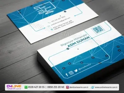 Ağ bağlantılarını simgeleyen illüstrasyonuyla bu bilgisayar mühendisi kartvizit, network uzmanlığını yansıtır.