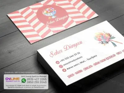 Candy Shop Kartvizit çözümlerinde renkli şeker tonları, eğlenceli tasarım detayları ve kaliteli matbaa baskı hizmeti ön plandadır.
