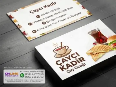 Esnaf lokantaları ve büfeler için özel olarak hazırlanan, kurumsal kimliği yansıtan çay ocağı kartvizit grafiği.