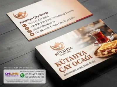 Canlı renkleri ve iştah açıcı sunum görseliyle fark yaratan kreatif çay ocağı kartvizit şablonu.