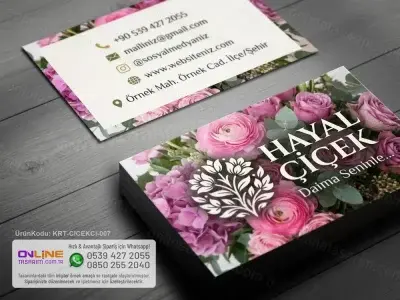 Çiçekçi kartvizit tasarımlarında yeşil ve floral tonlar sıkça tercih edilir.