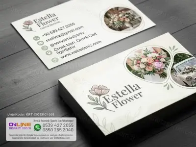 Estetik dokunuşlarla hazırlanan çiçekçi kartvizit, dikkat çekici bir stil oluşturur.