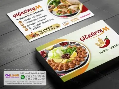 Göz yormayan dengeli tasarım yapısı ile hazırlanan çiğ köfte kartvizit, profesyonel bir görünüm kazandırır.