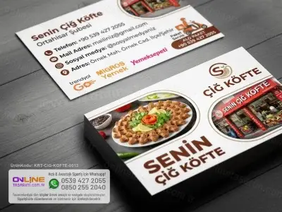 Çiğ köfte kartvizit tasarımlarında kullanılan canlı renk geçişleri, markanızın daha enerjik ve dikkat çekici görünmesini sağlar.