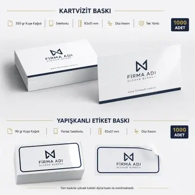 Kartvizit + Etiket Baskı Paket - 1000er Adet