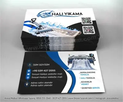 Halı yıkama firmaları için kaliteli halı yıkama kartvizit baskısı ve özgün tasarım.