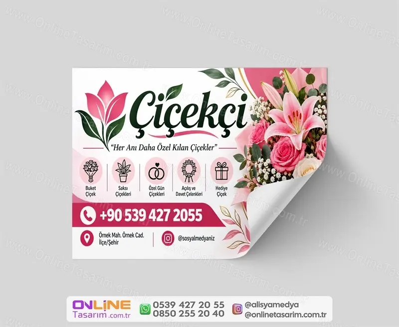cicekci reklam kagidi yapiskanli sticker ornek