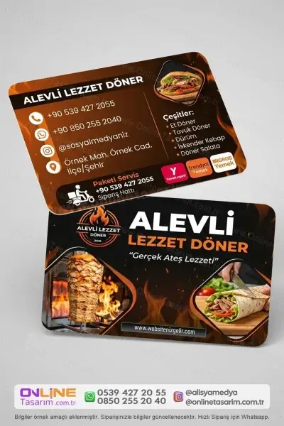 Döner dürüm kartvizit baskısı, işletmenizin profesyonel tanıtım çalışmalarını destekleyen kullanışlı bir üründür.
