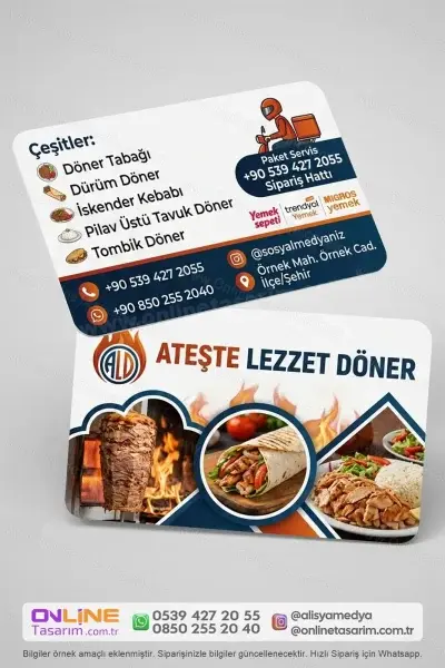 Anasayfa 30 Döner dürüm kartvizit, yoğun rekabetin bulunduğu restoran sektöründe işletmenizin akılda kalmasına katkı sağlar.