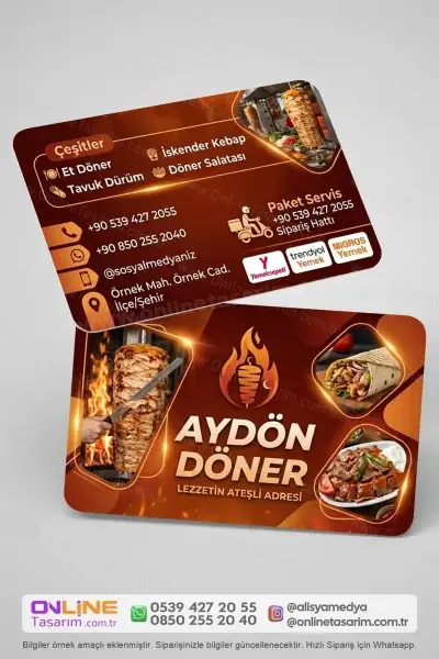 Anasayfa 27 Döner dürüm kartvizit modelleri, sipariş hattı ve iletişim bilgilerinizi müşterilerinize kolayca ulaştırmanıza yardımcı olur.