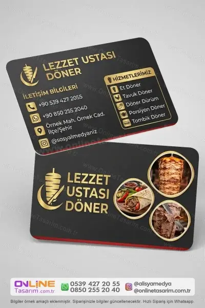 Anasayfa 26 İşletmenizin adını ve iletişim bilgilerini taşıyan döner dürüm kartvizit, marka hatırlanabilirliğini güçlendirir.