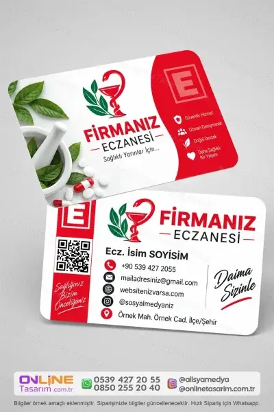 Modern çizgilerle hazırlanan bu eczane kartvizit, genç eczacıların kişisel marka çalışmalarında kullanılabilecek şık bir seçenektir.