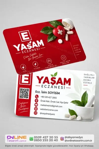 Zarif detaylarla hazırlanan eczane kartvizit, eczanenizin profesyonel kimliğini müşterilere sade ve etkili bir şekilde aktarır.