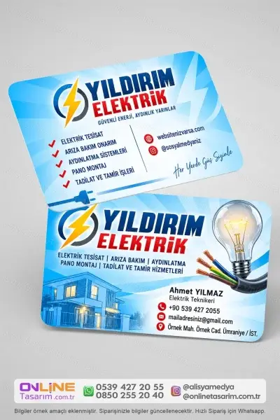Anasayfa 23 Elektrik kartvizit tasarımı için hazırlanmış modern ve profesyonel baskı örneği.
