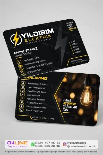 Elektrik kartvizit tasarımı, elektrik hizmetleri için hazırlanmış profesyonel kartvizit modelidir.