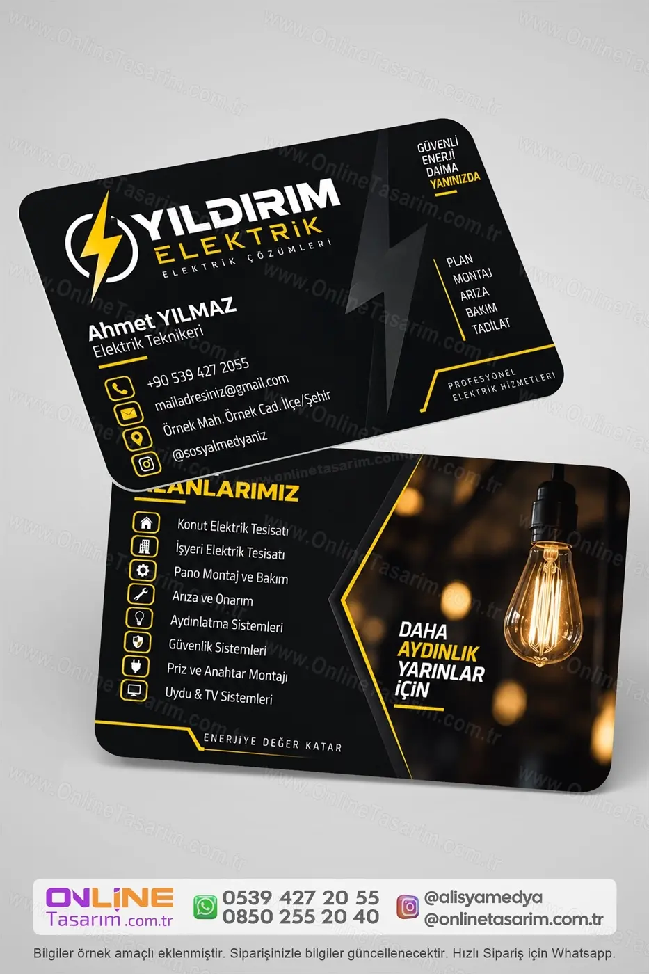 Elektrik kartvizit tasarımı, elektrik hizmetleri için hazırlanmış profesyonel kartvizit modelidir.