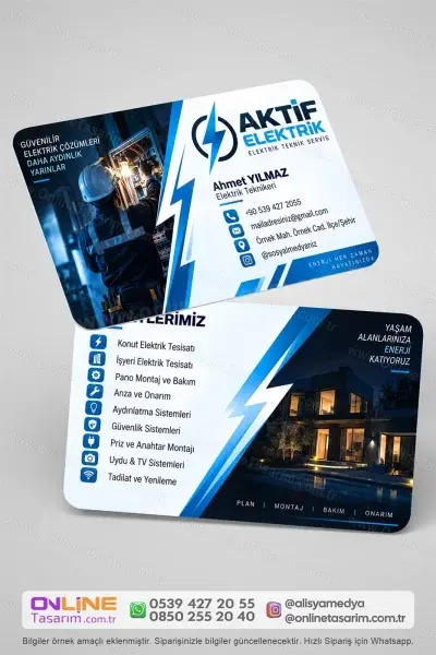 Elektrik kartvizit modeli, elektrik servis hizmetleri için hazırlanmış modern baskı örneğidir.