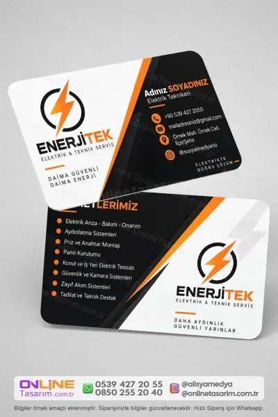 Elektrik kartvizit modeli için hazırlanan kaliteli matbaa baskı ve grafik tasarım örneği.