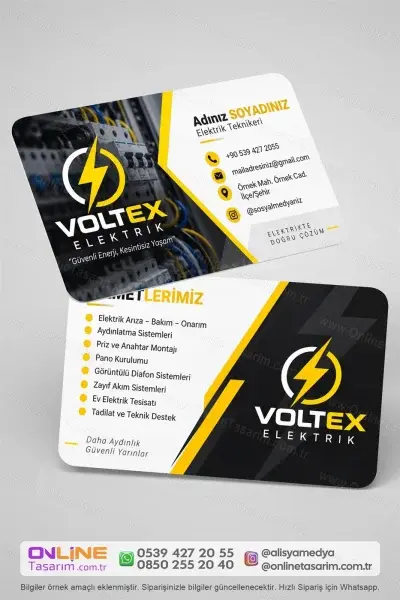 Elektrik kartvizit tasarım çalışması, elektrik servisleri için modern bir baskı modelidir.