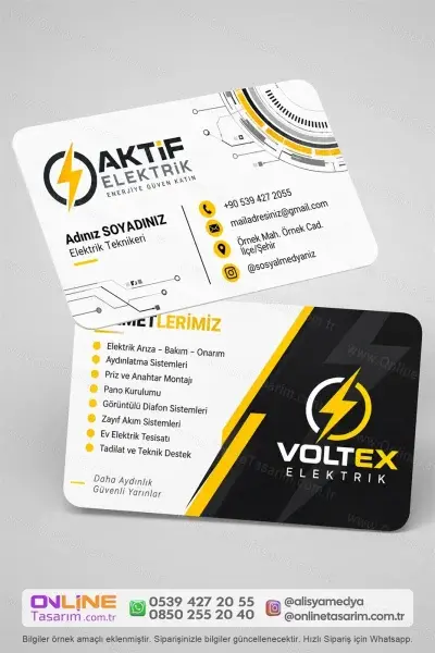 Elektrik kartvizit baskısı için hazırlanan kurumsal ve profesyonel kartvizit tasarımı.