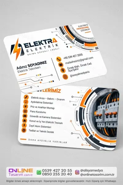 Elektrik kartvizit modeli, profesyonel baskı ve kaliteli matbaa üretimiyle hazırlanmıştır.