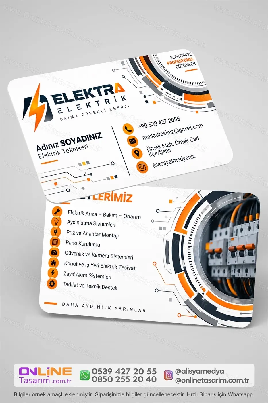 Elektrik kartvizit modeli, profesyonel baskı ve kaliteli matbaa üretimiyle hazırlanmıştır.