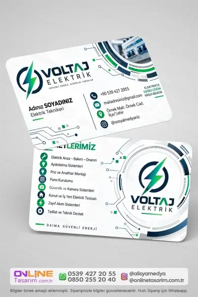 Elektrik kartvizit tasarımı için hazırlanan profesyonel grafik ve kaliteli baskı modeli.