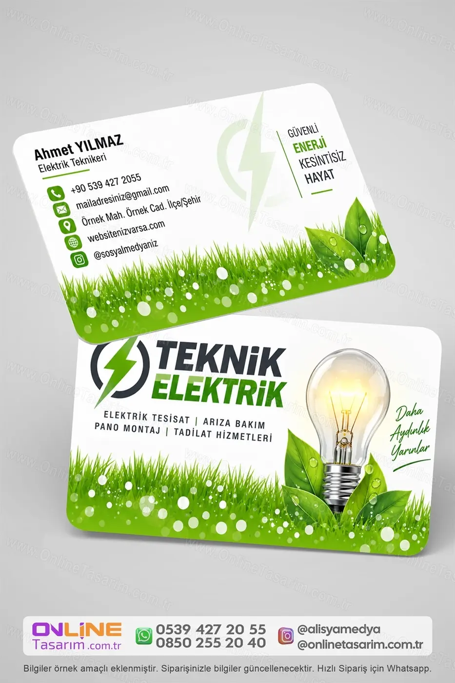 Elektrik kartvizit tasarımı ile elektrik hizmetlerini tanıtan modern kartvizit modeli.