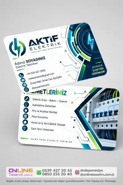Elektrik kartvizit baskısı için hazırlanmış özgün ve profesyonel kartvizit modeli.