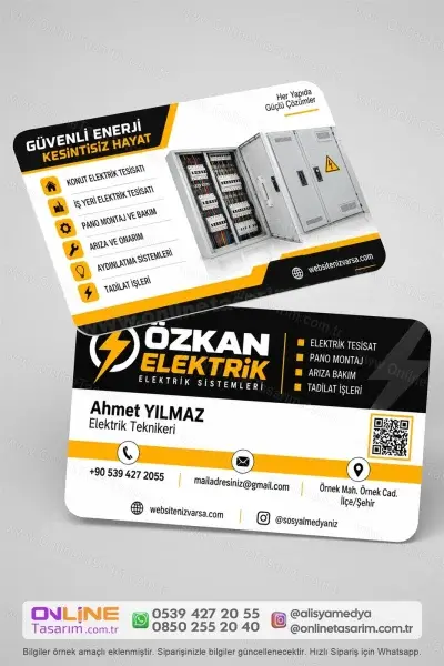 Anasayfa 23 Elektrik kartvizit üretiminde kullanılan kaliteli baskı ve modern tasarım örneği.