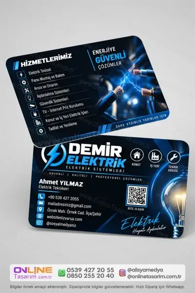 Elektrik kartvizit baskısında tercih edilen şık ve profesyonel kartvizit tasarımı.