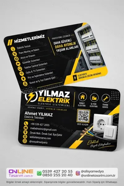 Elektrik kartvizit modeli, elektrik ustaları için hazırlanmış profesyonel tasarım örneğidir.