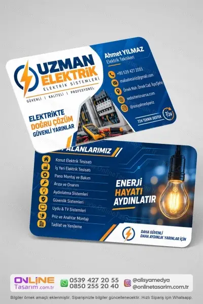 Elektrik kartvizit üretimi için hazırlanmış özgün ve modern kartvizit modeli.