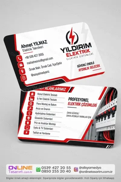 Elektrik kartvizit baskısı, elektrik ustaları için hazırlanan modern tasarım örneği.