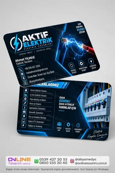 Elektrik kartvizit modeli üzerinde uygulanan kaliteli baskı ve özgün tasarım çalışması.