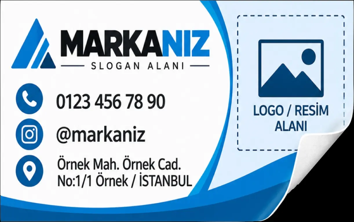 Yapışkanlı Etiket - Yapışkanlı Kartvizit Sticker | 1000 Adet 7 Yapışkanlı kartvizit örneği
